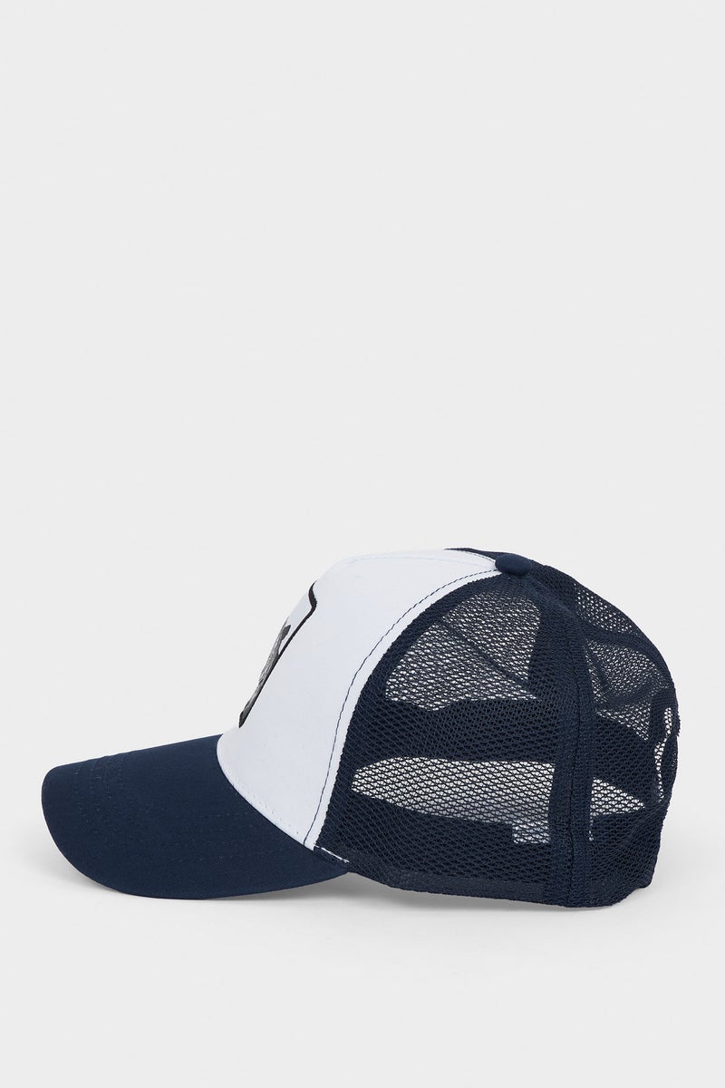 DeFacto Blue Man Man Label Printed Woven Baseball Basketball Cap Casual - Image 3
